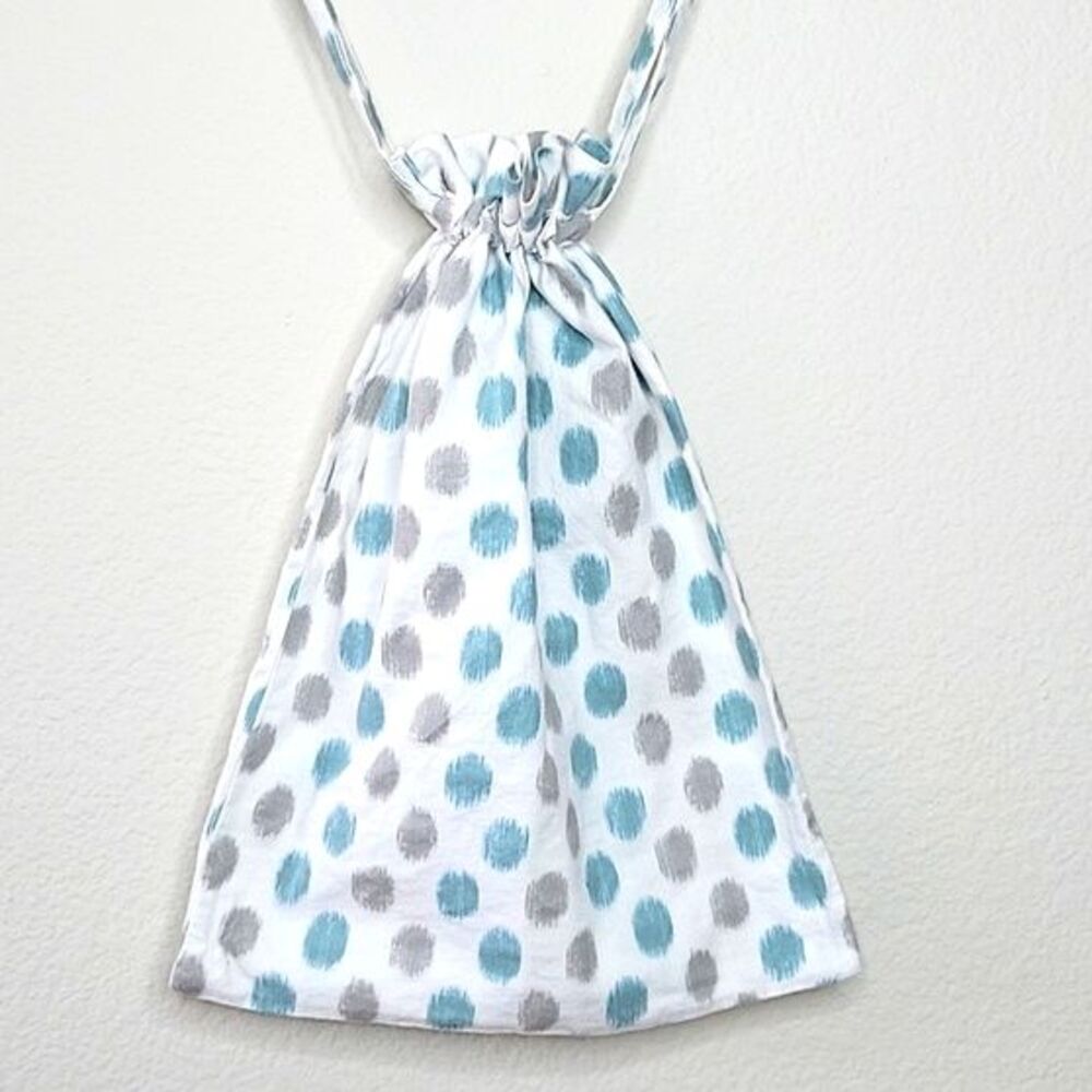 White Blue Gray Polka Dot Drawstring Bag